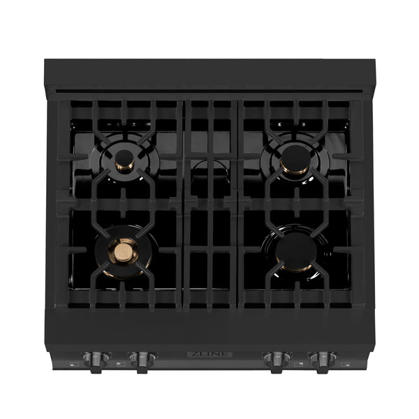 ZLINE 30 in. Porcelain Rangetop in Black Stainless with 4 Gas Brass Burners (RTB-BR-30)