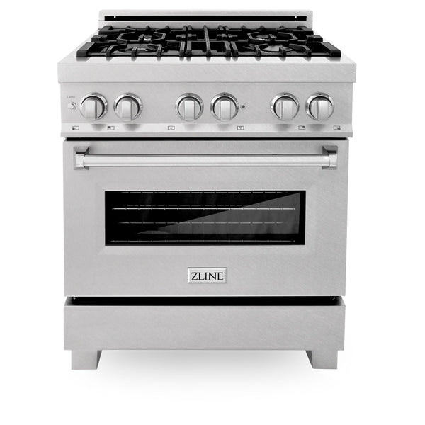 ZLINE 30" Kitchen Package with DuraSnow® Stainless Dual Fuel Range, Ducted Vent Range Hood and Dishwasher (3KP-RASRH30-DW)