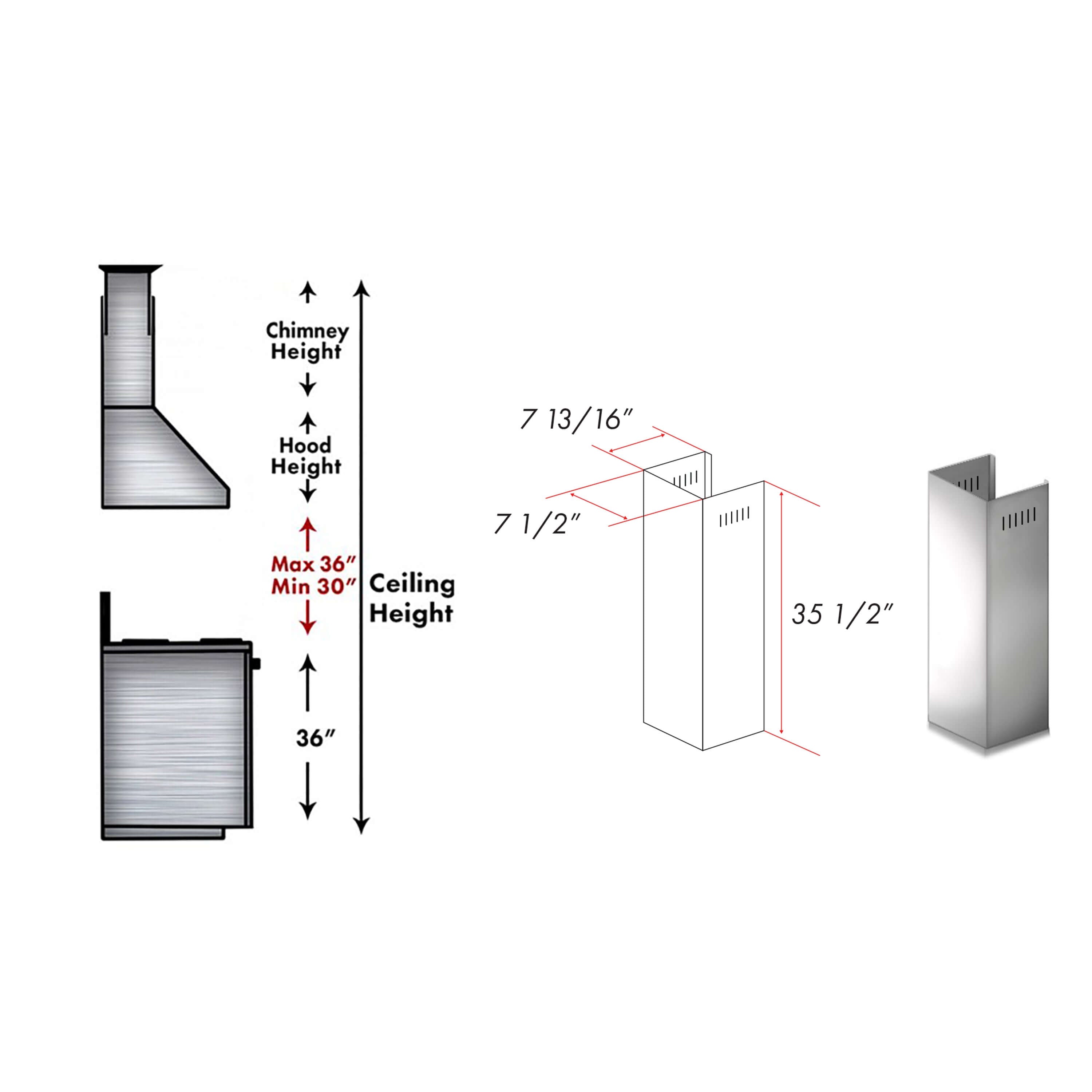 ZLINE 1-36 in. Chimney Extension for 9 ft. to 10 ft. Ceilings (1PCEXT-ALP10WL)