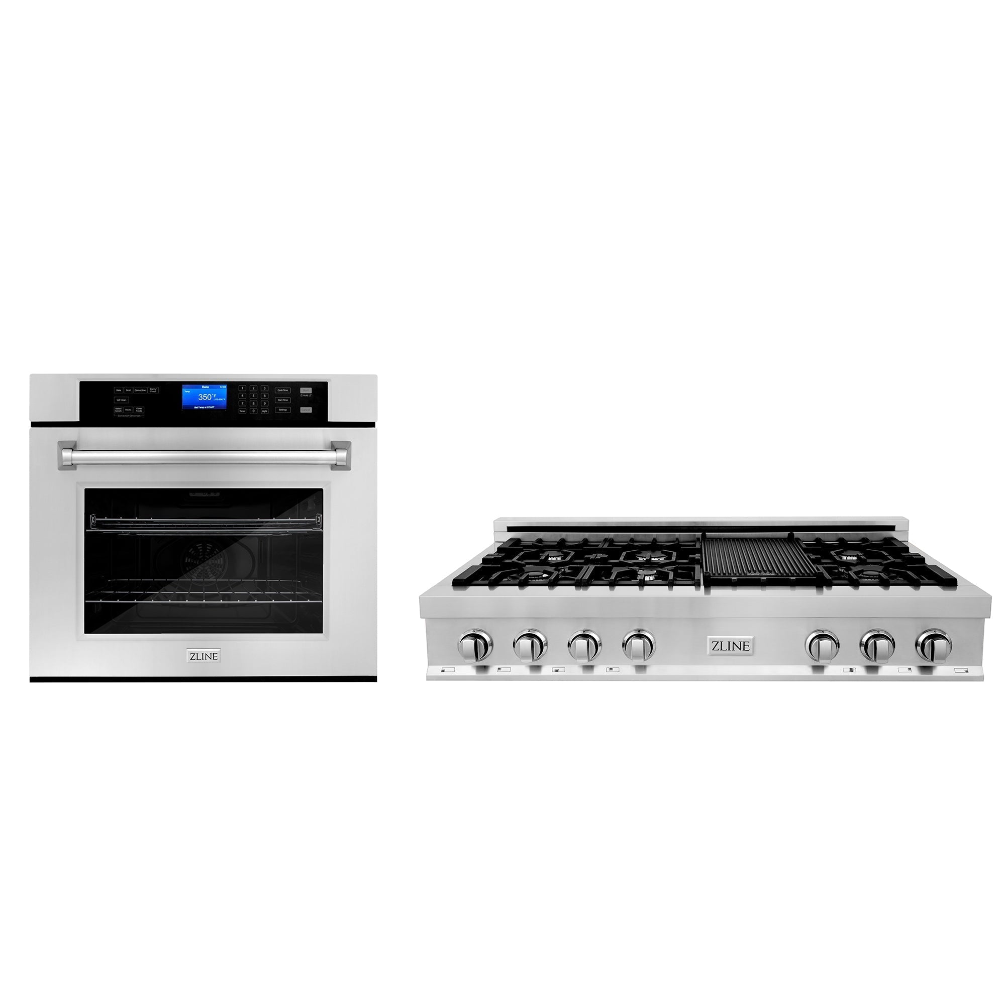 ZLINE 2 Piece Kitchen Appliance Package - 48" Stainless Steel Rangetop and 48" Single Wall Oven (2KP-RTAWS48)