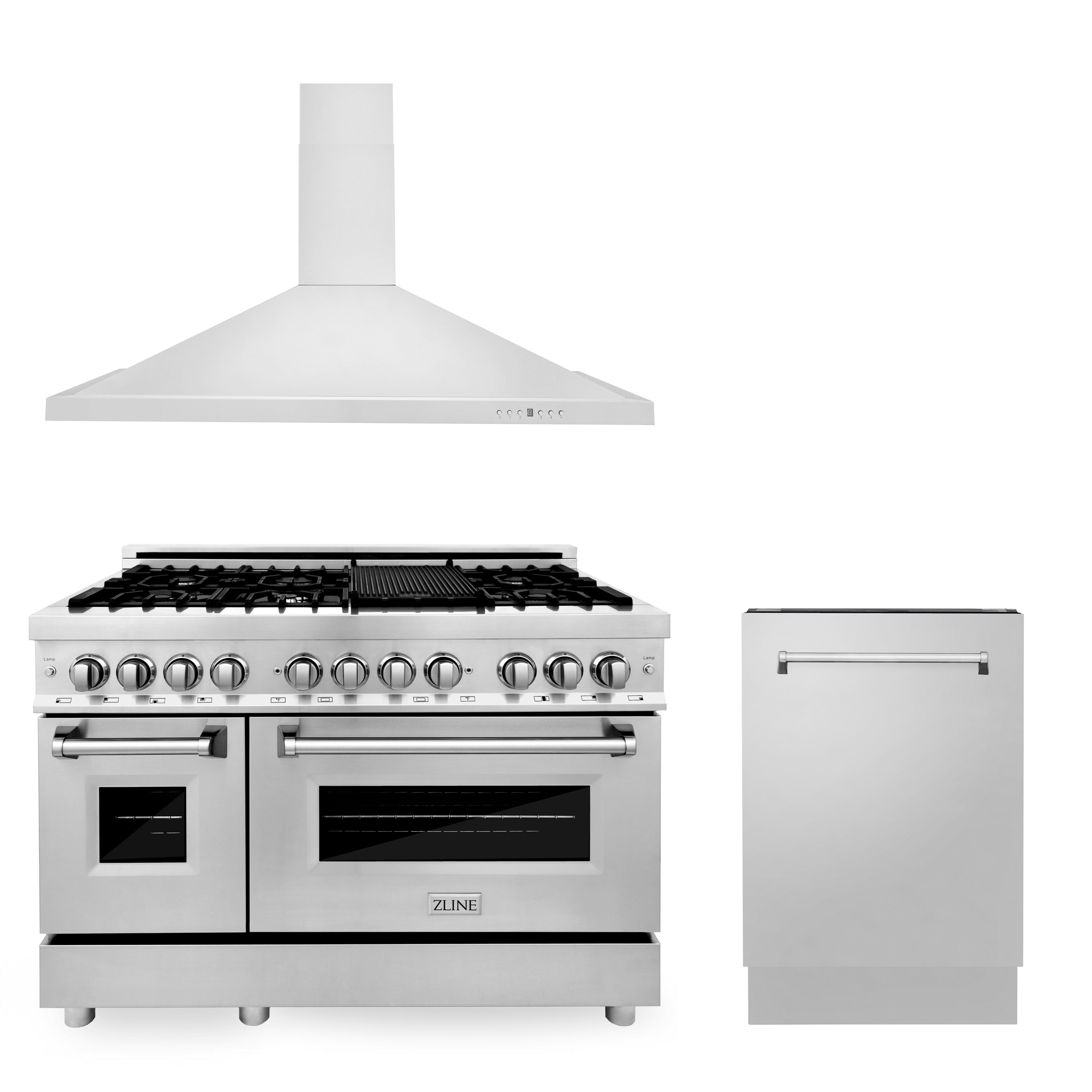 ZLINE 36 Kitchen Package with Stainless Steel Dual Fuel Range, Convertible Vent Range Hood and Microwave Drawer (3KP-RARH36-MW)