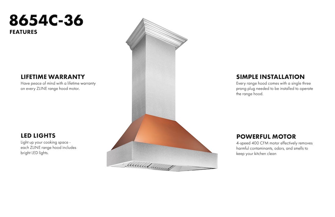 ZLINE Ducted DuraSnow® Stainless Steel Range Hood with Copper Shell (8654C)