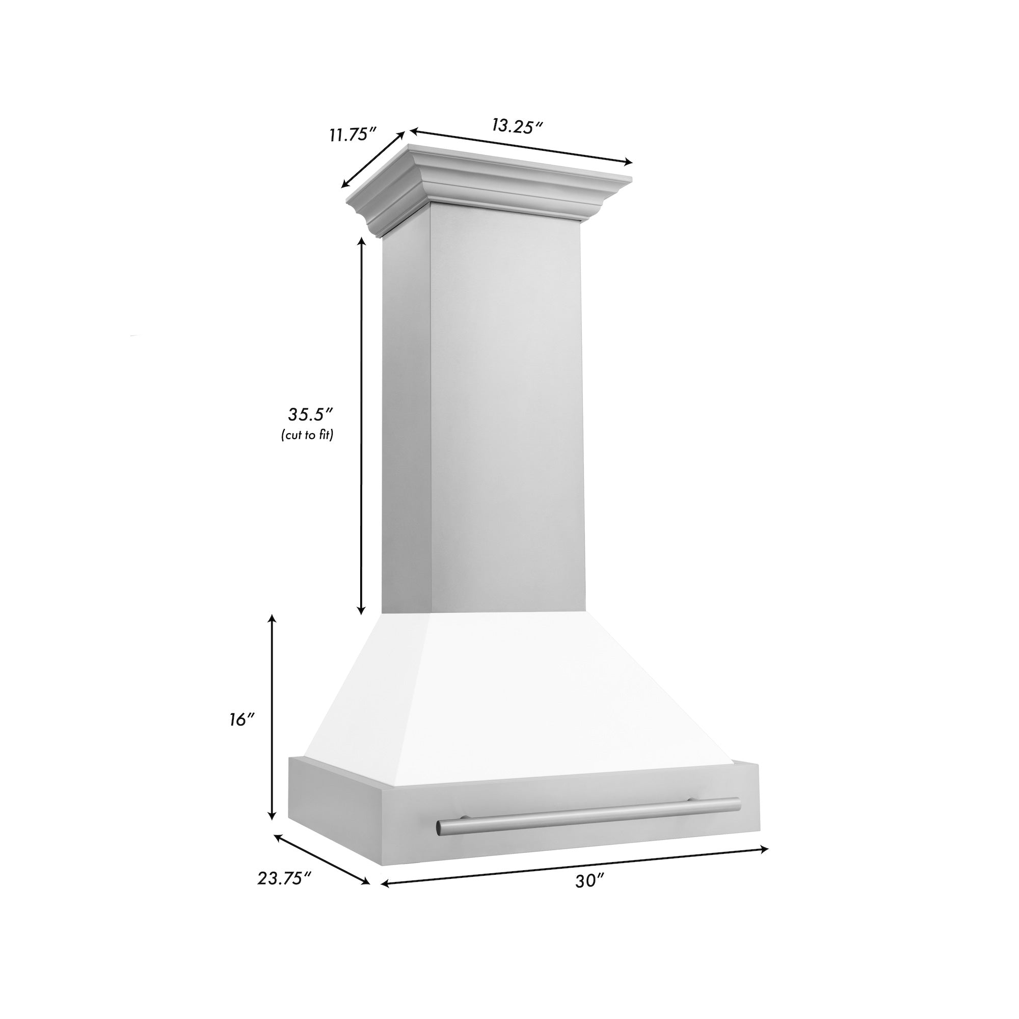 ZLINE 30" Stainless Steel Wall Mount Range Hood with White Matte Shell and Stainless Steel Handle (8654STX-WM-30)