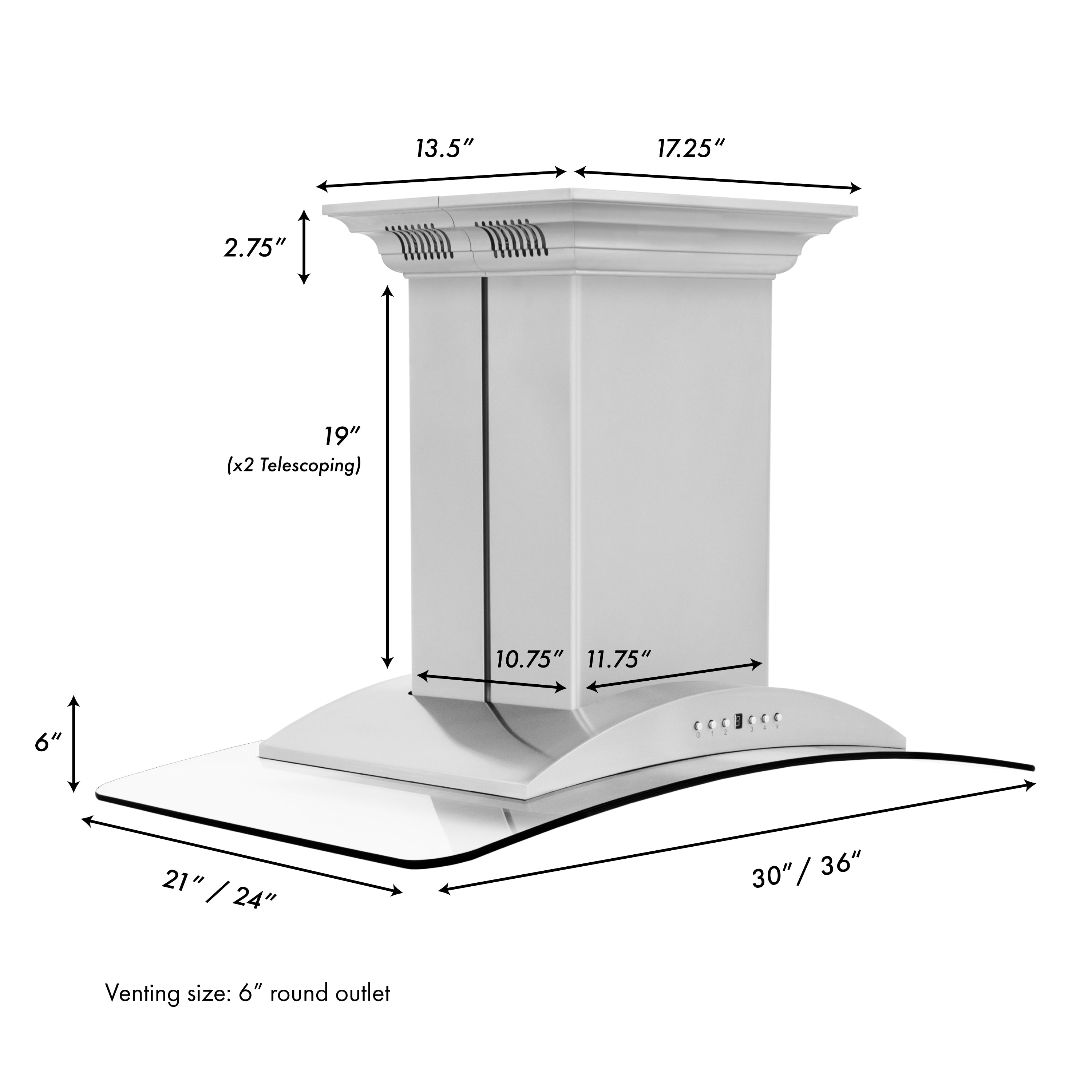 ZLINE Island Mount Range Hood in Stainless Steel with Built-in CrownSound™ Bluetooth Speakers (GL9iCRN-BT)