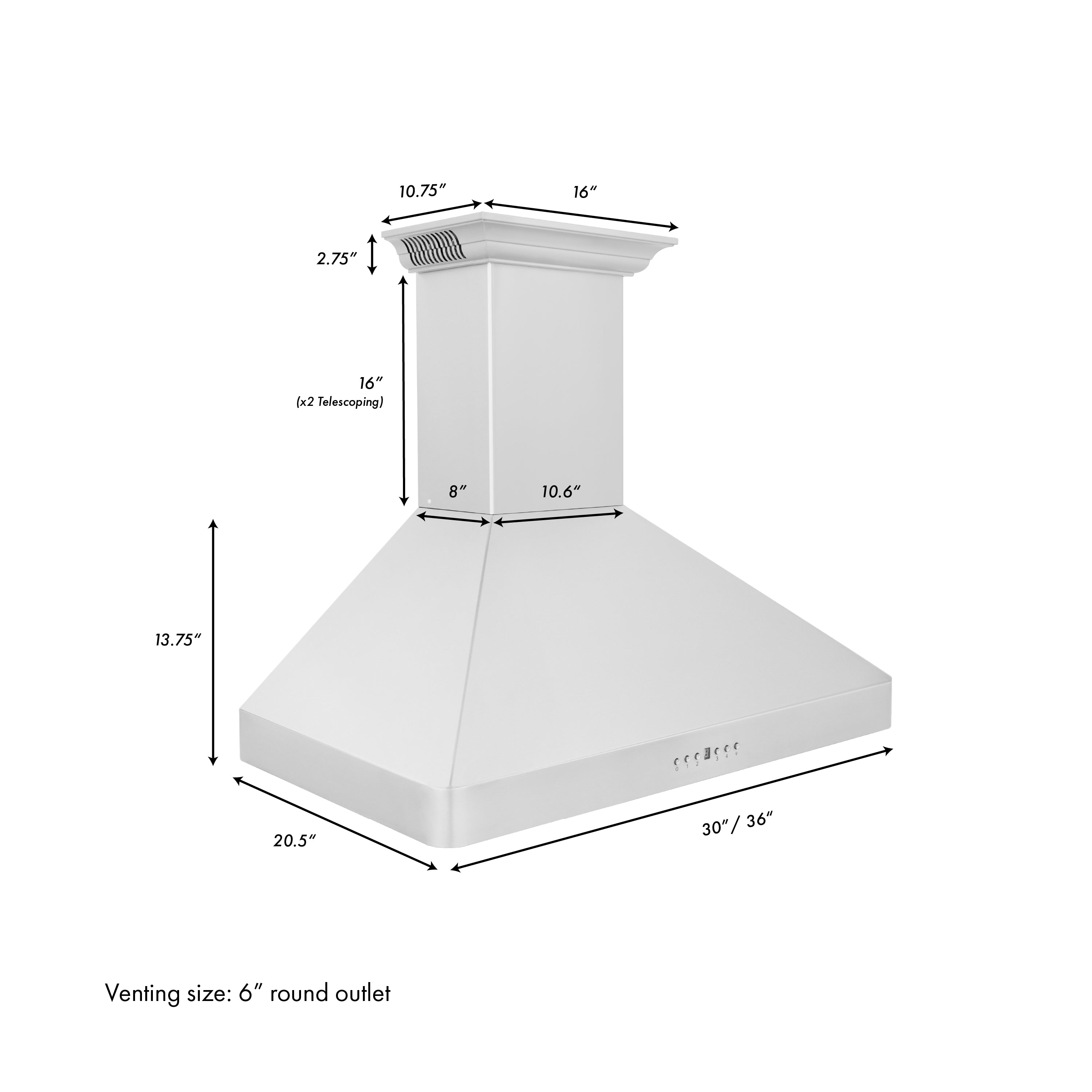 ZLINE 30 in. Wall Mount Range Hood in Stainless Steel with Built-in CrownSound® Bluetooth Speakers (KF2CRN-BT)