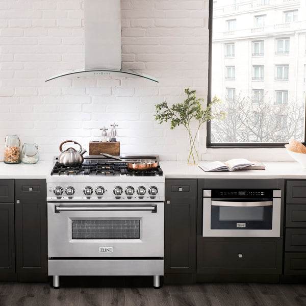 ZLINE 36" Dual Fuel Range with Gas Stove and Electric Oven in Stainless Steel with Color Door Options (RA36)