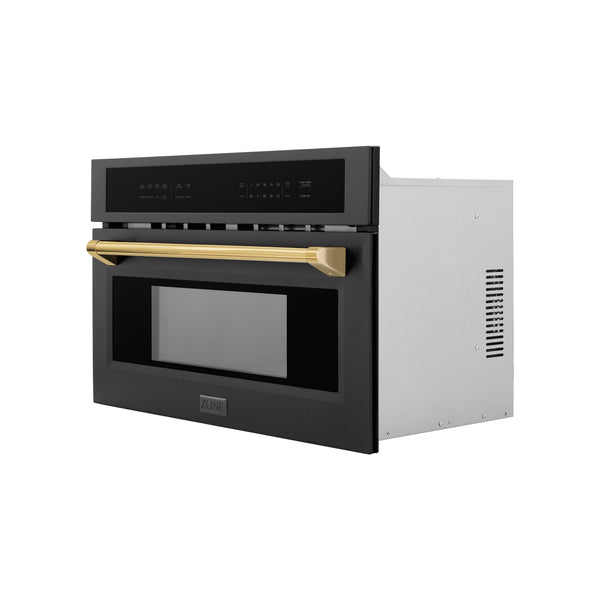 ZLINE Autograph Edition 30” 1.6 cu ft. Built-in Convection Microwave Oven in Black Stainless Steel and Gold Accents (MWOZ-30-BS-G)