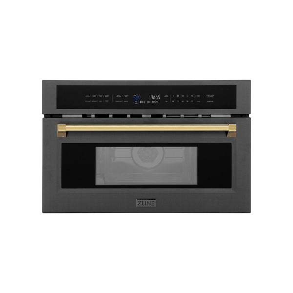 ZLINE Autograph Edition 30” 1.6 cu ft. Built-in Convection Microwave Oven in Black Stainless Steel and Gold Accents (MWOZ-30-BS-G)