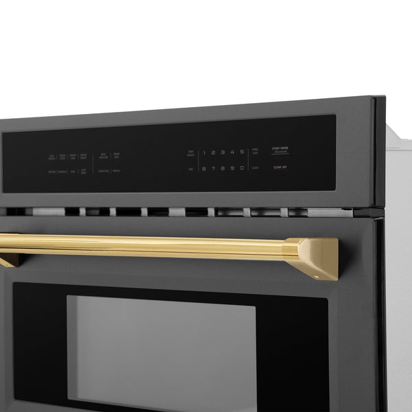 ZLINE Autograph Edition 30” 1.6 cu ft. Built-in Convection Microwave Oven in Black Stainless Steel and Gold Accents (MWOZ-30-BS-G)