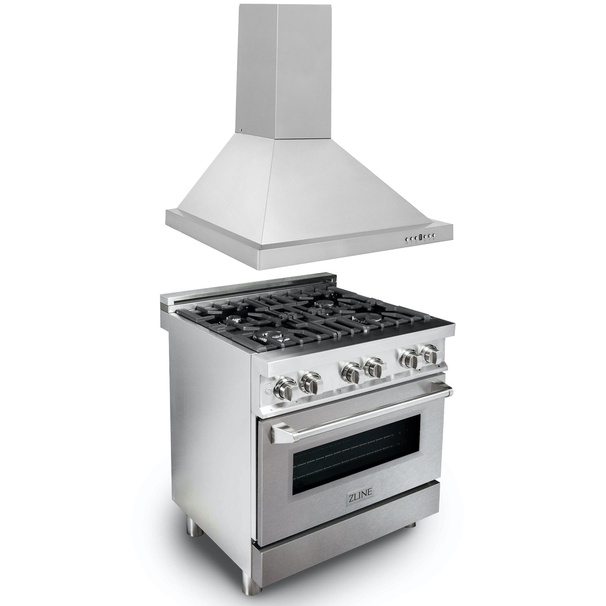 ZLINE 2 Piece Kitchen Appliance Package - 30" Stainless Steel Dual Fuel Range with DuraSnow Door and Convertible Vent Range Hood (2KP-RASNRH30)