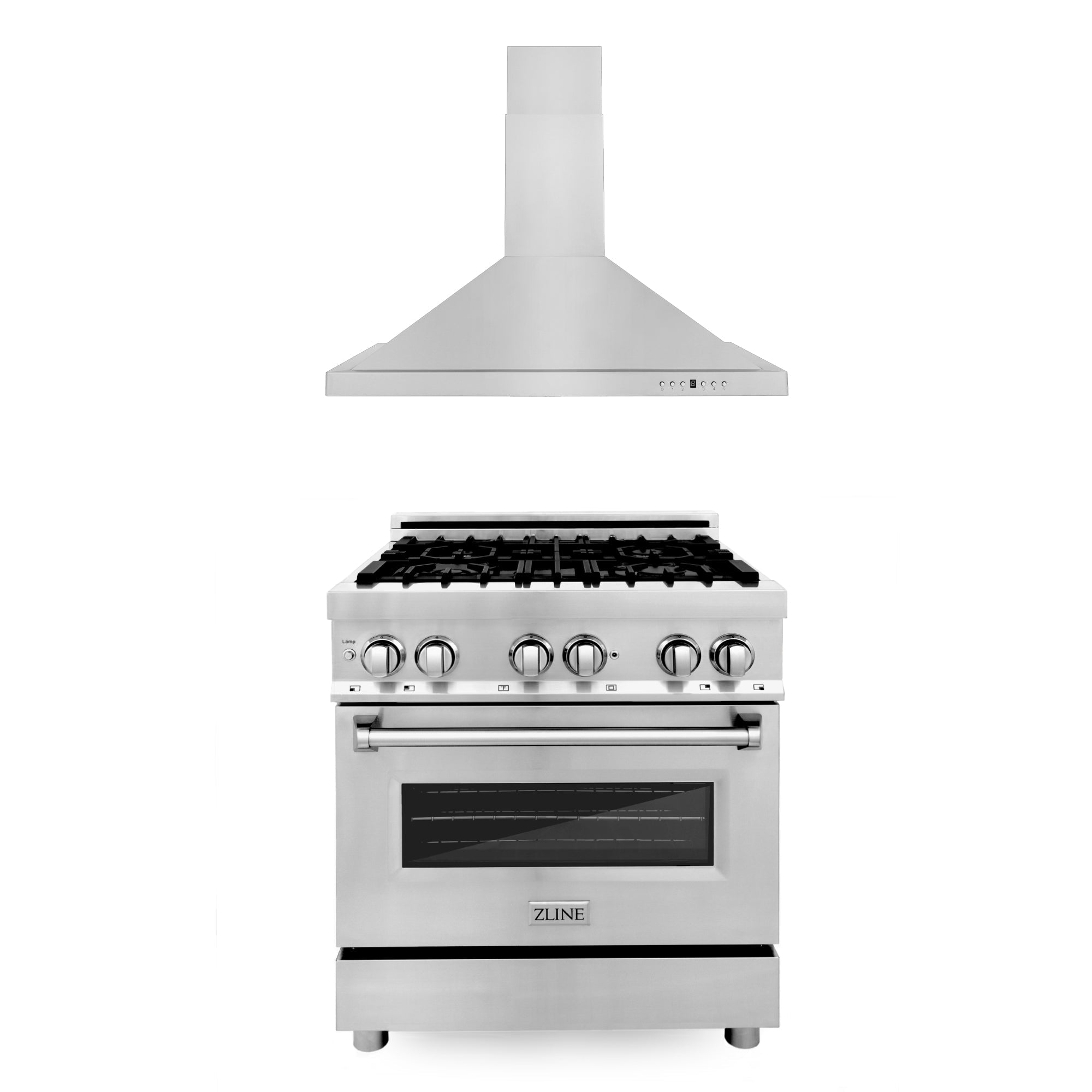 ZLINE 2 Piece Kitchen Appliance Package - 30" Stainless Steel Dual Fuel Range and Convertible Vent Range Hood(2KP-RARH30)