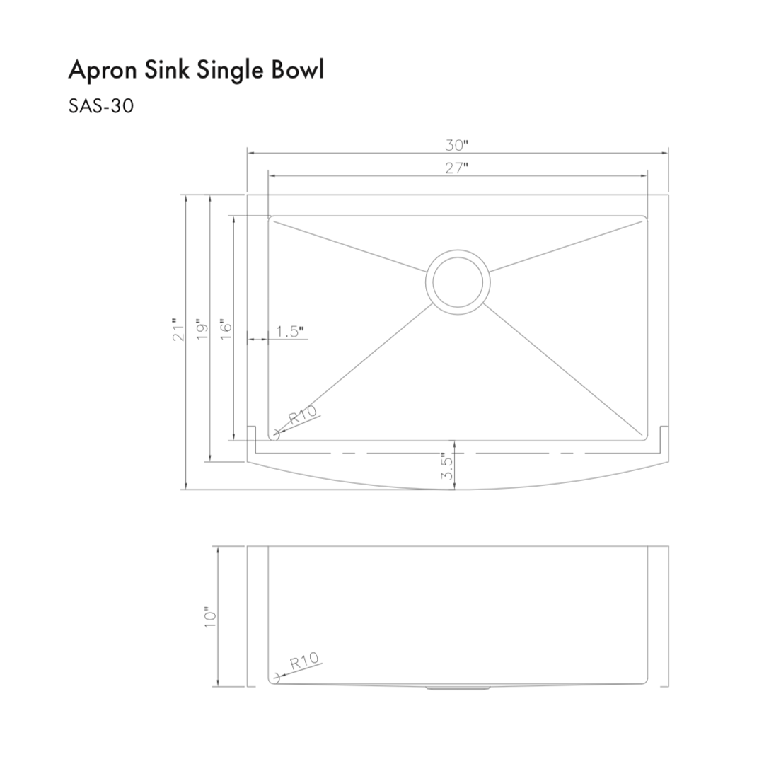 ZLINE 30" Zermatt Farmhouse Apron Mount Single Bowl Kitchen Sink with Bottom Grid (SAS-30)