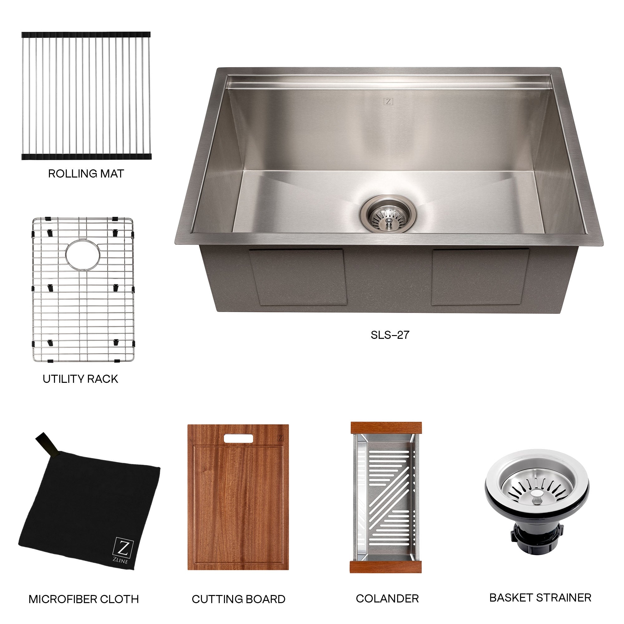 ZLINE 27" Garmisch Undermount Single Bowl Kitchen Sink with Bottom Grid and Accessories (SLS)