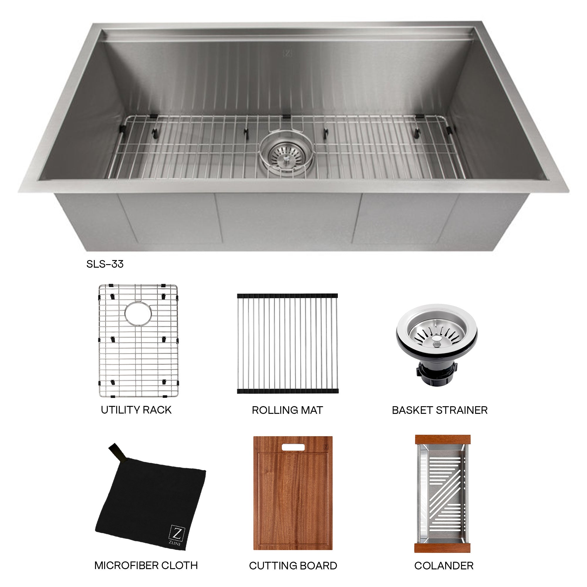 ZLINE 33" Garmisch Undermount Single Bowl Kitchen Sink with Bottom Grid and Accessories (SLS)