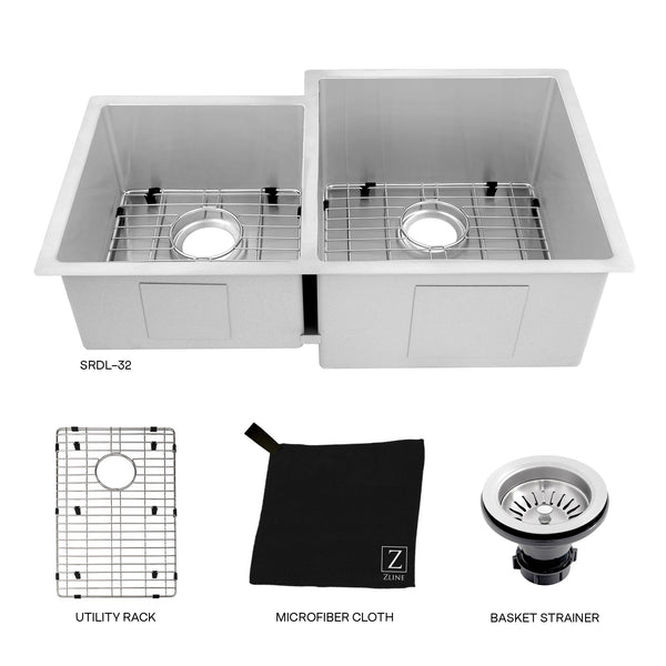 ZLINE 32" Jackson Undermount Double Bowl Kitchen Sink with Bottom Grid (SRDL-32)