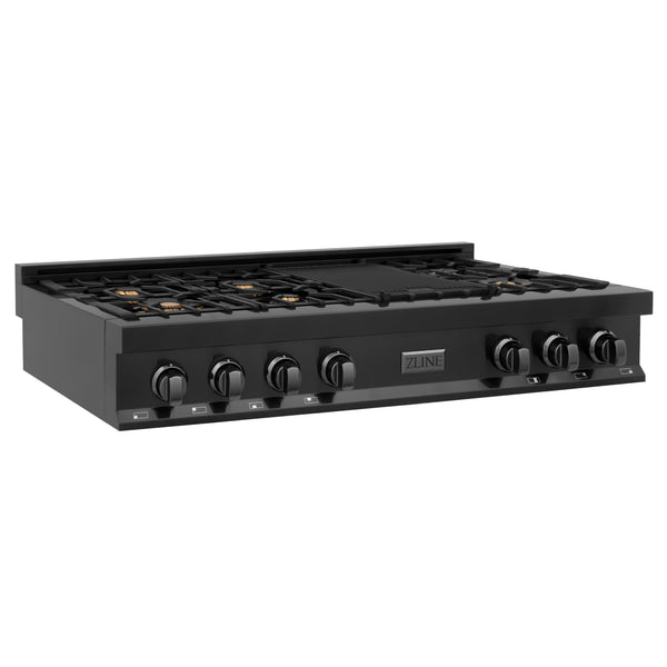 ZLINE 48" Porcelain Gas Stovetop in Black Stainless with 7 Gas Burners and Griddle (RTB-BR-48)