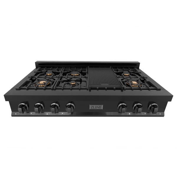 ZLINE 48" Porcelain Gas Stovetop in Black Stainless with 7 Gas Burners and Griddle (RTB-BR-48)