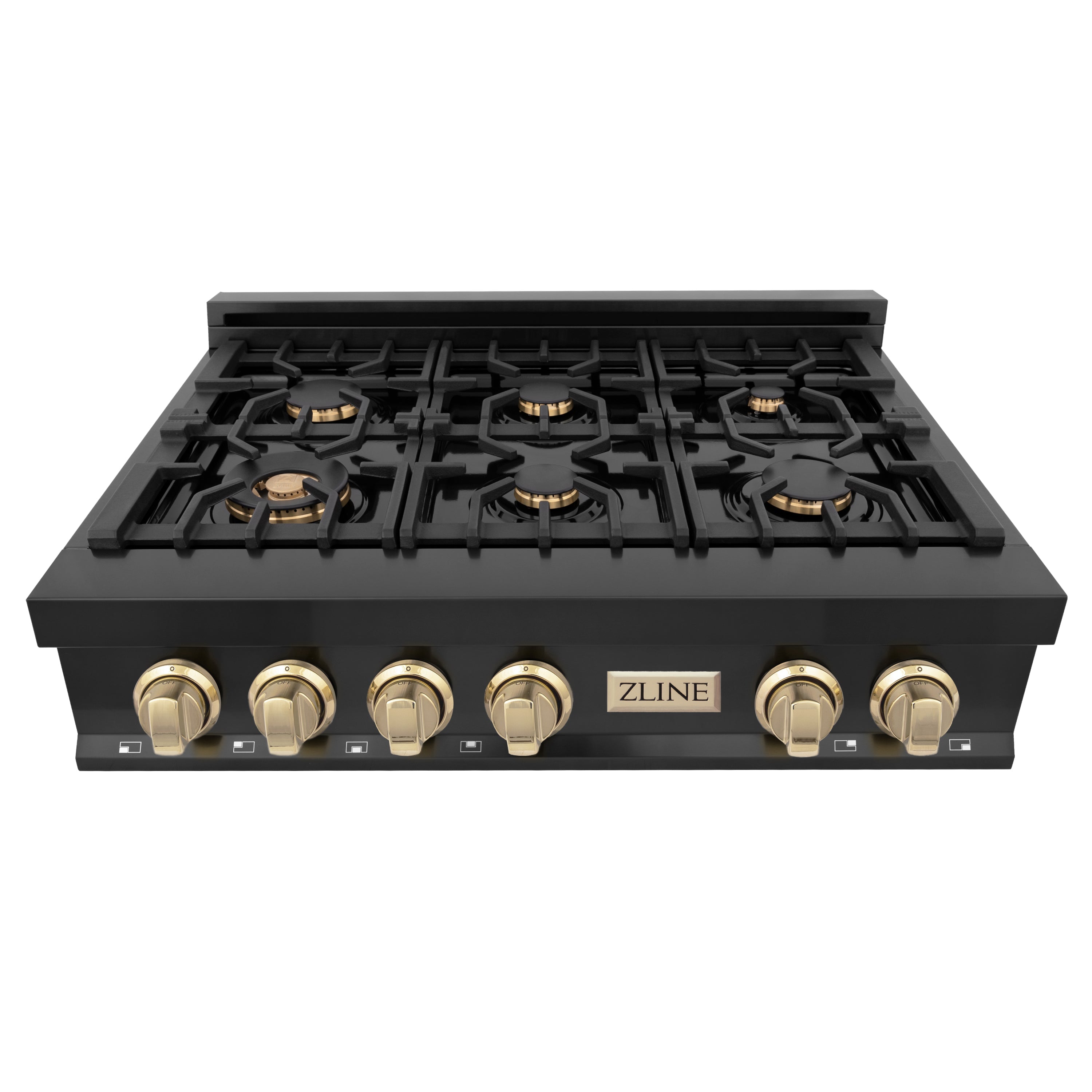 ZLINE Autograph Edition 36" Porcelain Rangetop with 6 Gas Burners in Black Stainless Steel and Accents (RTBZ-36)