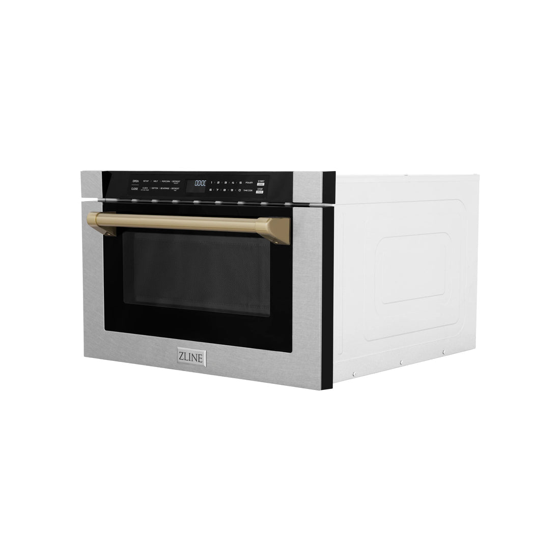 ZLINE Autograph Edition 24" 1.2 cu. ft. Built-in Microwave Drawer with a Traditional Handle in Fingerprint Resistant Stainless Steel and Champagne Bronze Accents (MWDZ-1-SS-H-CB)