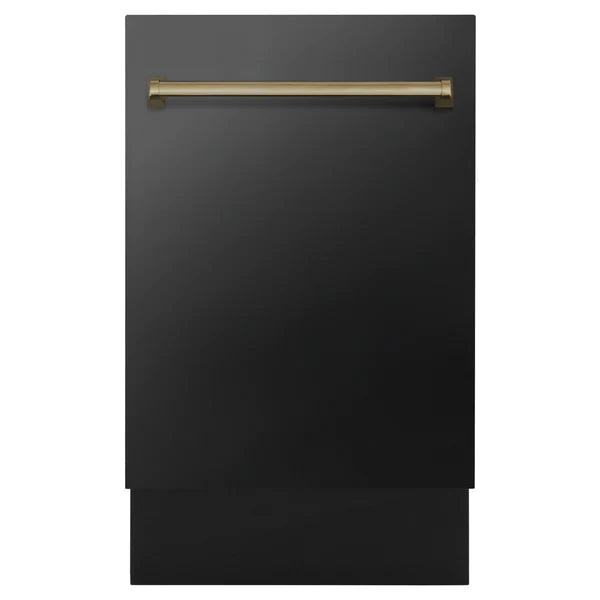 ZLINE Autograph Edition 18” Compact 3rd Rack Top Control Dishwasher in Black Stainless Steel with Accent Handle, 51dBa (DWVZ-BS-18)