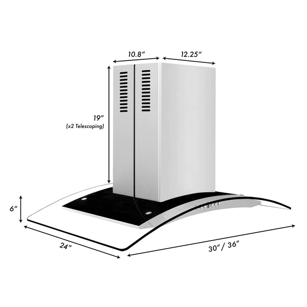 ZLINE Convertible Vent Island Mount Range Hood in Stainless Steel & Glass (GL14i)