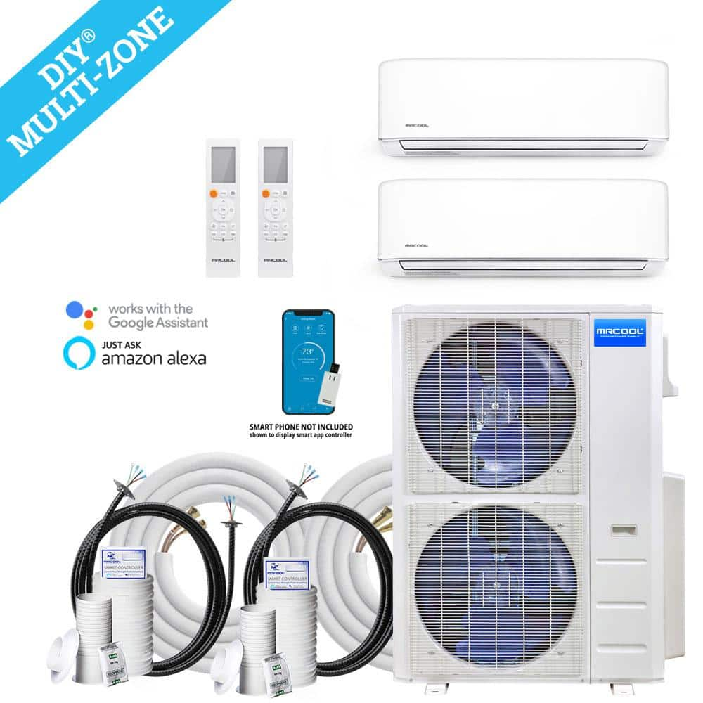 MRCOOL DIY 48,000 BTU Mini Split 2 Zone Ductless Air Conditioner & Heat Pump - 2 Rooms 2000 SQ. FT - 4th Gen - WALL MOUNTED - 24k+24k