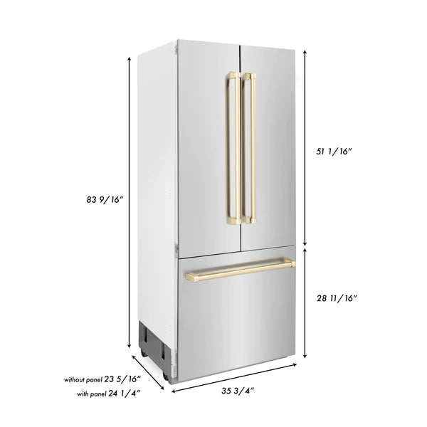 ZLINE 36" Autograph Edition 19.6 cu. ft. Built-in 2-Door Bottom Freezer Refrigerator with Internal Water and Ice Dispenser in Stainless Steel with Accents (RBIVZ-304-36)