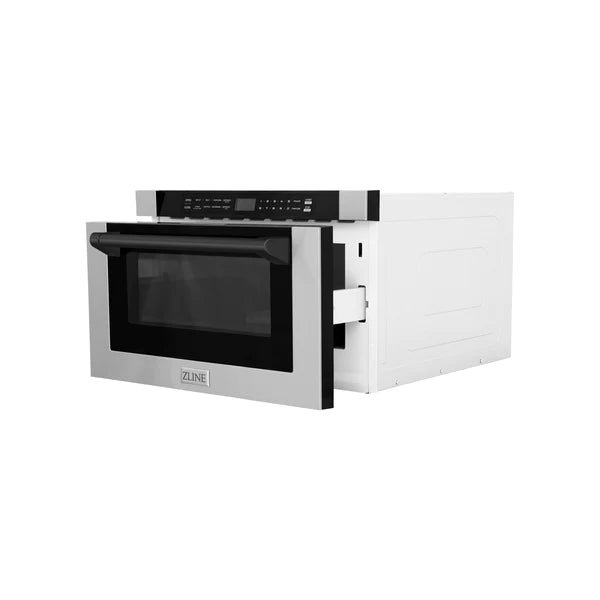 ZLINE Autograph Edition 24" 1.2 cu. ft. Built-in Microwave Drawer with a Traditional Handle in Stainless Steel and Matte Black Accents (MWDZ-1-H-MB)