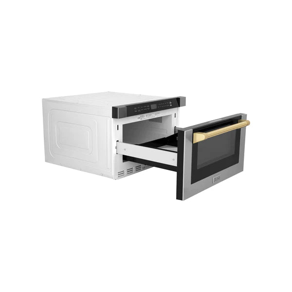 ZLINE Autograph Edition 24" 1.2 cu. ft. Built-in Microwave Drawer with a Traditional Handle in Stainless Steel and Gold Accents (MWDZ-1-H-G)