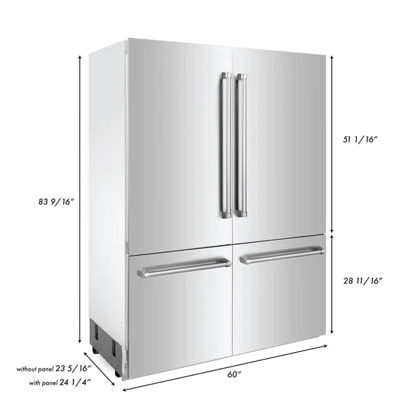 ZLINE 60 in. 32.2 cu. ft. Built-In 4-Door French Door Refrigerator with Internal Water and Ice Dispenser in Stainless Steel (RBIV-304-60)