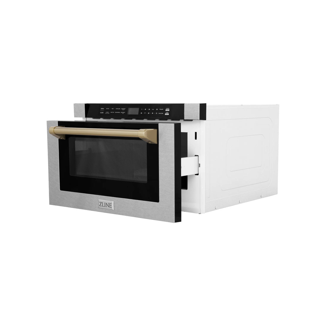 ZLINE Autograph Edition 24" 1.2 cu. ft. Built-in Microwave Drawer with a Traditional Handle in Fingerprint Resistant Stainless Steel and Champagne Bronze Accents (MWDZ-1-SS-H-CB)