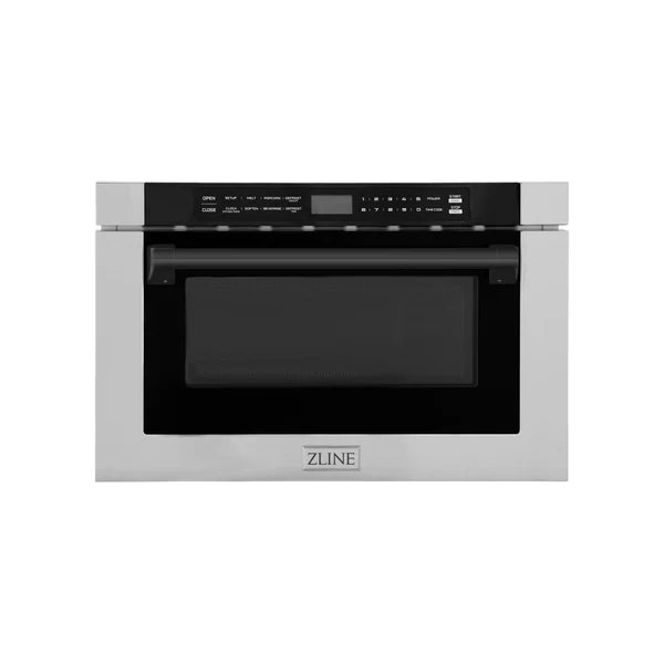 ZLINE Autograph Edition 24" 1.2 cu. ft. Built-in Microwave Drawer with a Traditional Handle in Stainless Steel and Matte Black Accents (MWDZ-1-H-MB)