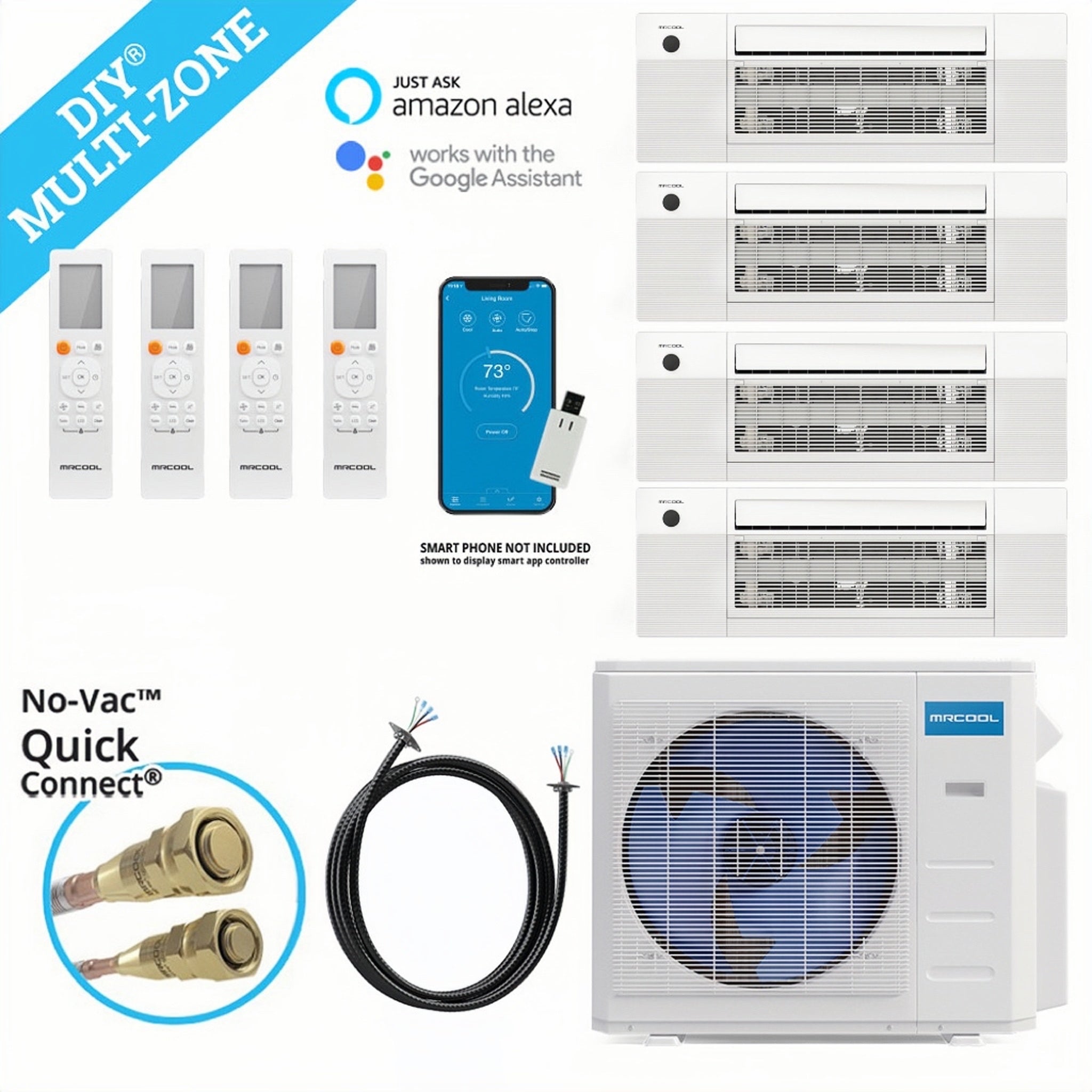 MrCool 36k BTU DIY Ductless Mini Split Heating Cooling Complete System - Covers Up To 1750 SQ. FT (4 Zone - Four Rooms) - 4th Gen - CEILING CASSETTE - 9k+9k+12k+12k