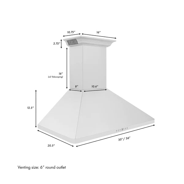 ZLINE Wall Mount Range Hood in Stainless Steel with Built-in CrownSound® Bluetooth Speakers (KF1CRN-BT)