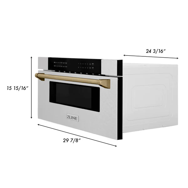 ZLINE Autograph Edition 30" 1.2 cu. ft. Built-In Microwave Drawer in DuraSnow Stainless Steel with Accents