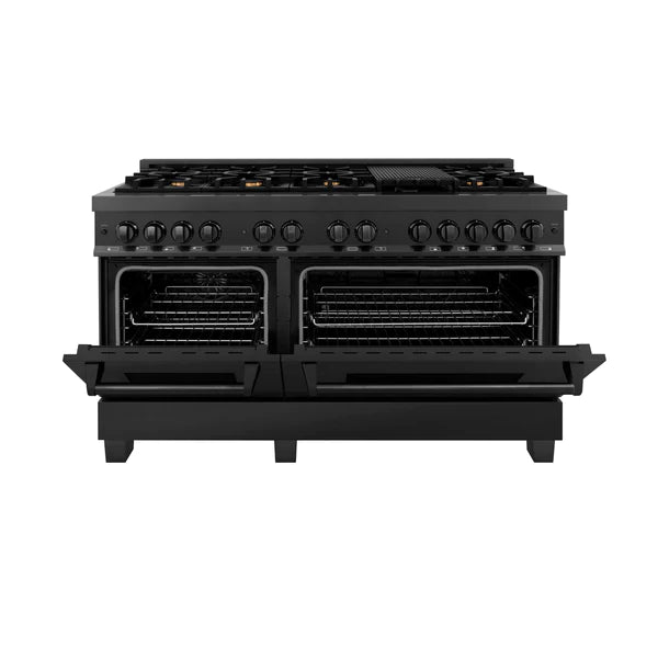 ZLINE 60" 7.4 cu. ft. Dual Fuel Range with Gas Stove and Electric Oven in Black Stainless Steel with Brass Burners (RAB-60)