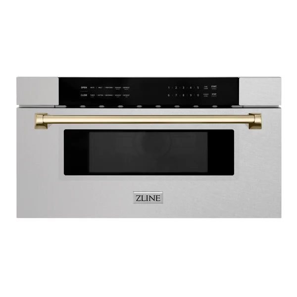 ZLINE Autograph Edition 30" 1.2 cu. ft. Built-In Microwave Drawer in DuraSnow Stainless Steel with Accents