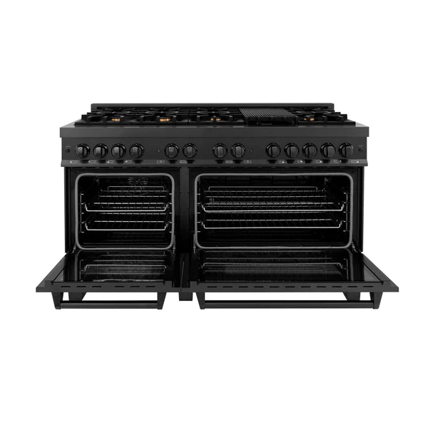 ZLINE 60" 7.4 cu. ft. Dual Fuel Range with Gas Stove and Electric Oven in Black Stainless Steel with Brass Burners (RAB-60)