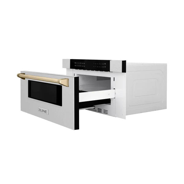 ZLINE Autograph Edition 30" 1.2 cu. ft. Built-In Microwave Drawer in DuraSnow Stainless Steel with Accents