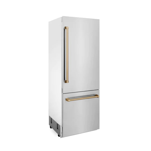 ZLINE 30" Autograph Edition 16.1 cu. ft. Built-in 2-Door Bottom Freezer Refrigerator with Internal Water and Ice Dispenser in Stainless Steel with Accents (RBIVZ-304-30)