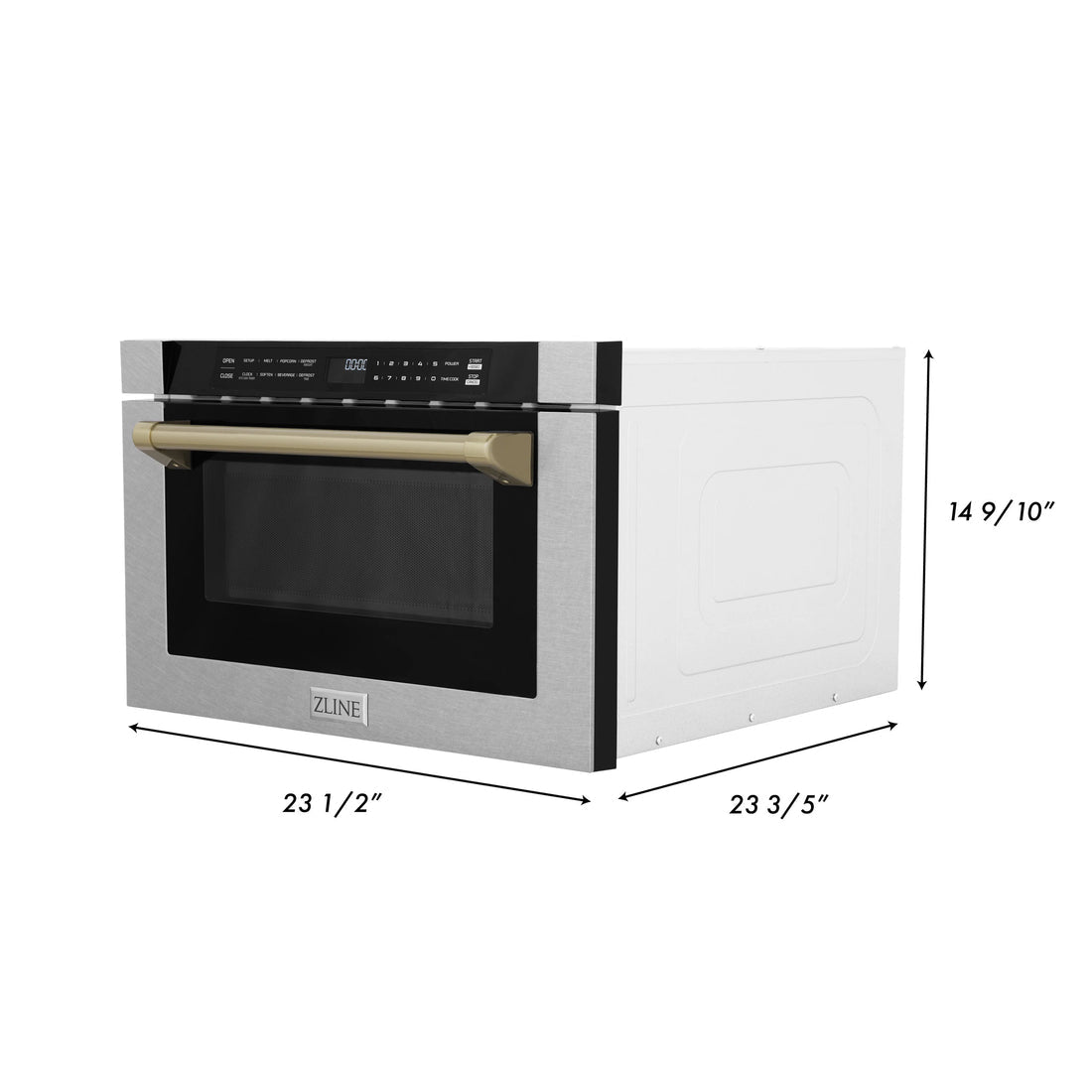 ZLINE Autograph Edition 24" 1.2 cu. ft. Built-in Microwave Drawer with a Traditional Handle in Fingerprint Resistant Stainless Steel and Champagne Bronze Accents (MWDZ-1-SS-H-CB)