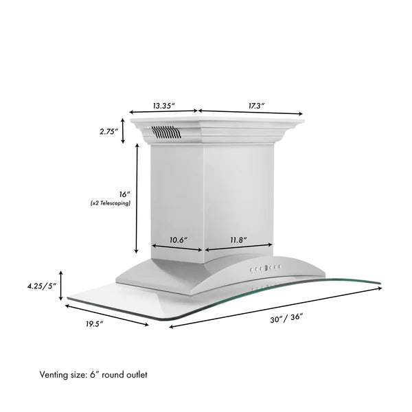 ZLINE Ducted Vent Wall Mount Range Hood in Stainless Steel with Built-in CrownSound™ Bluetooth Speakers (KNCRN-BT)