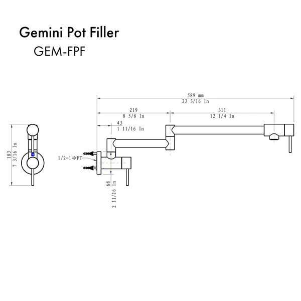 ZLINE Gemini Pot Filler with Color Options (GEM-FPF)