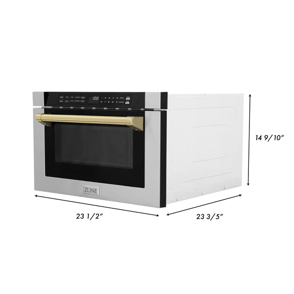 ZLINE Autograph Edition 24" 1.2 cu. ft. Built-in Microwave Drawer with a Traditional Handle in Stainless Steel and Champagne Bronze Accents (MWDZ-1-H-CB)