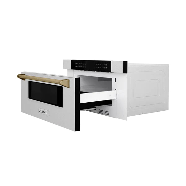 ZLINE Autograph Edition 30" 1.2 cu. ft. Built-In Microwave Drawer in DuraSnow Stainless Steel with Accents