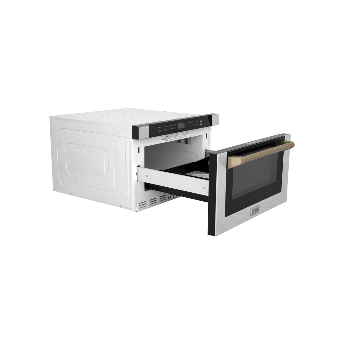 ZLINE Autograph Edition 24" 1.2 cu. ft. Built-in Microwave Drawer with a Traditional Handle in Fingerprint Resistant Stainless Steel and Champagne Bronze Accents (MWDZ-1-SS-H-CB)