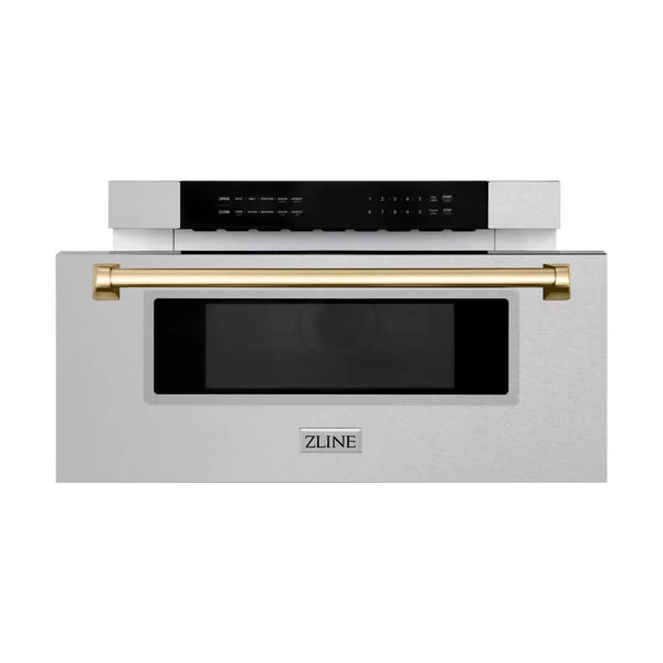 ZLINE Autograph Edition 30" 1.2 cu. ft. Built-In Microwave Drawer in DuraSnow Stainless Steel with Accents