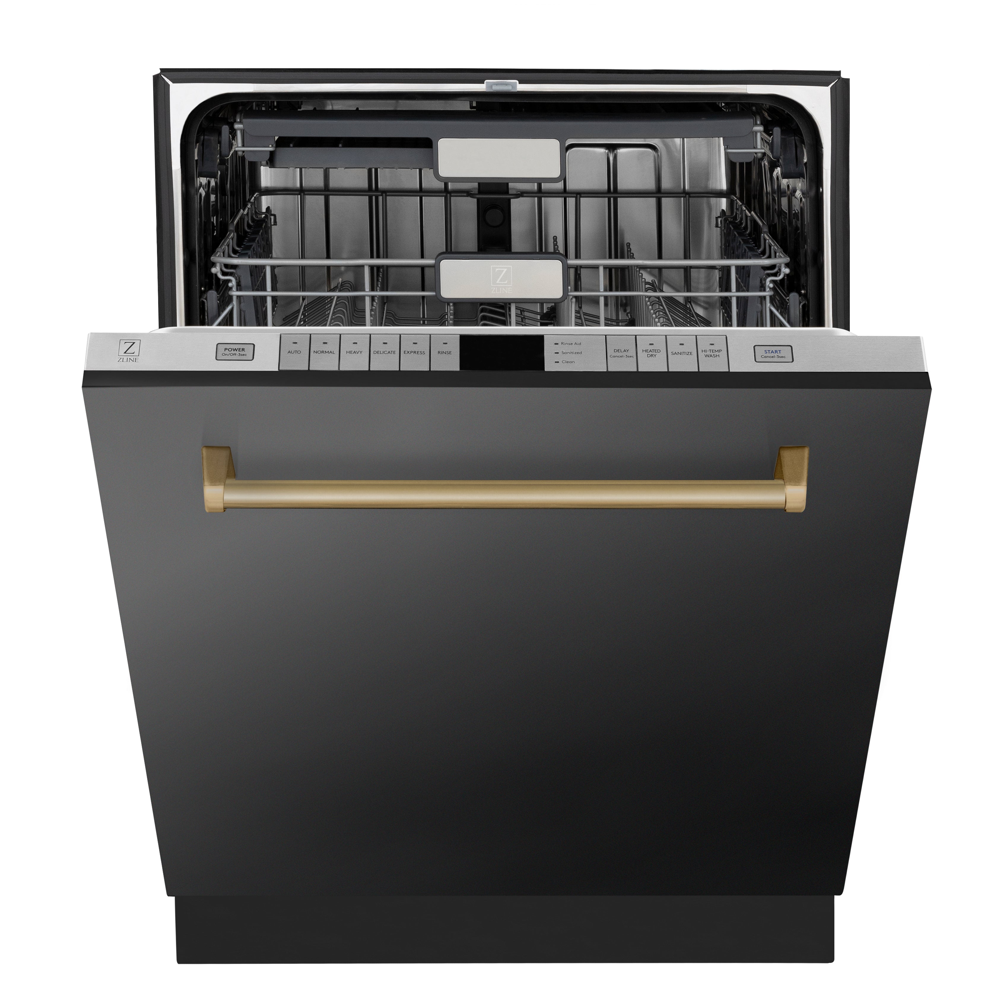 ZLINE Autograph Edition 24" 3rd Rack Top Touch Control Tall Tub Dishwasher in Black Stainless Steel with Accent Handle, 45dBa (DWMTZ-BS-24)