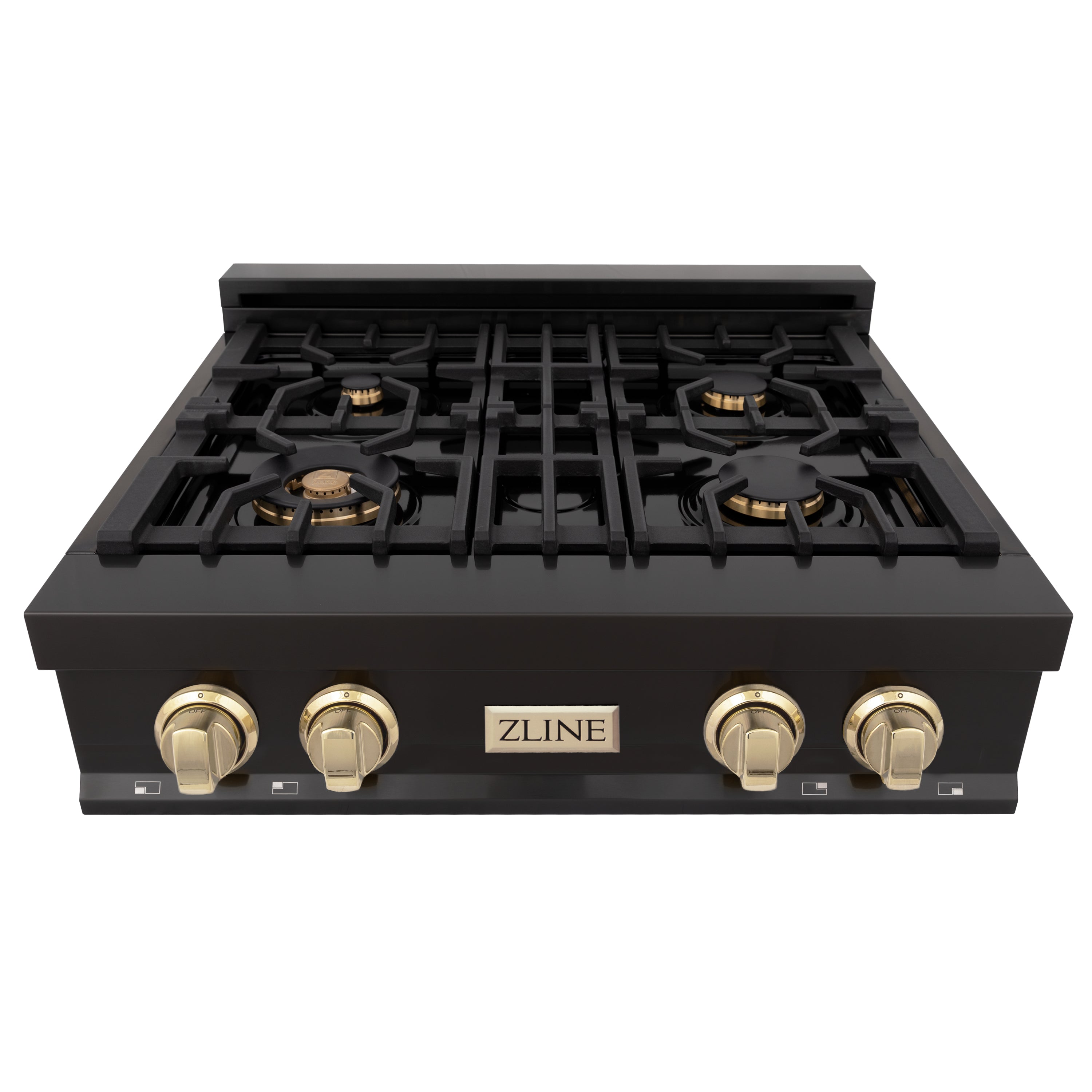 ZLINE Autograph Edition 30" Porcelain Rangetop with 4 Gas Burners in Black Stainless Steel and Accents (RTBZ-30)