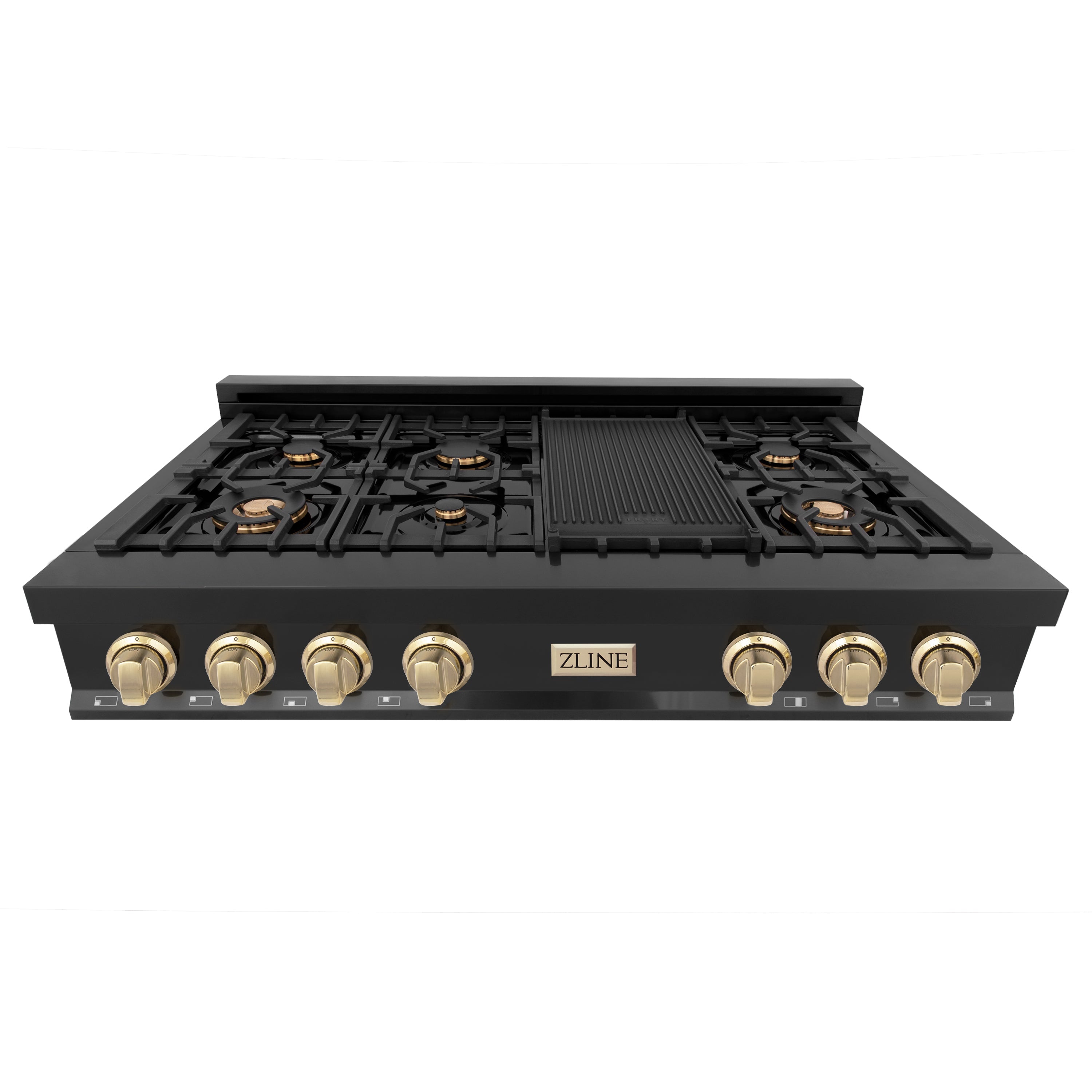 ZLINE Autograph Edition 48" Porcelain Rangetop with 7 Gas Burners in Black Stainless Steel and Accents (RTBZ-48)